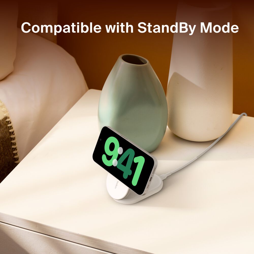 Belkin Magnetic Foldable Wireless Charger with Qi2 15W - White, Power Supply Included - Image 5