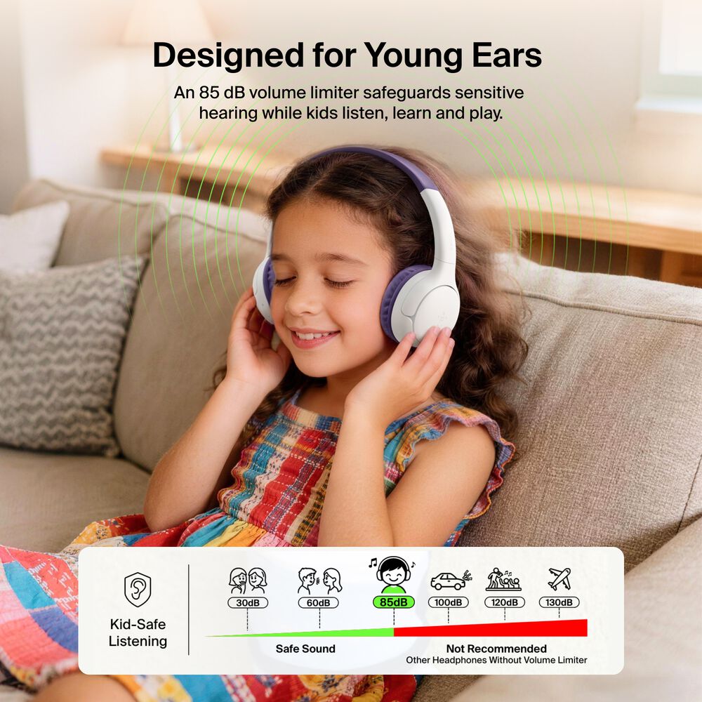 Belkin Wireless On-Ear Headphones for Kids - Purple, Without Case - Image 3