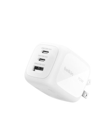 Belkin 3-Port GaN Wall Charger 70W - White, Standalone