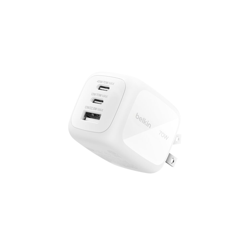 Belkin 3-Port GaN Wall Charger 70W + Travel Adapter Kit - White - Image 2