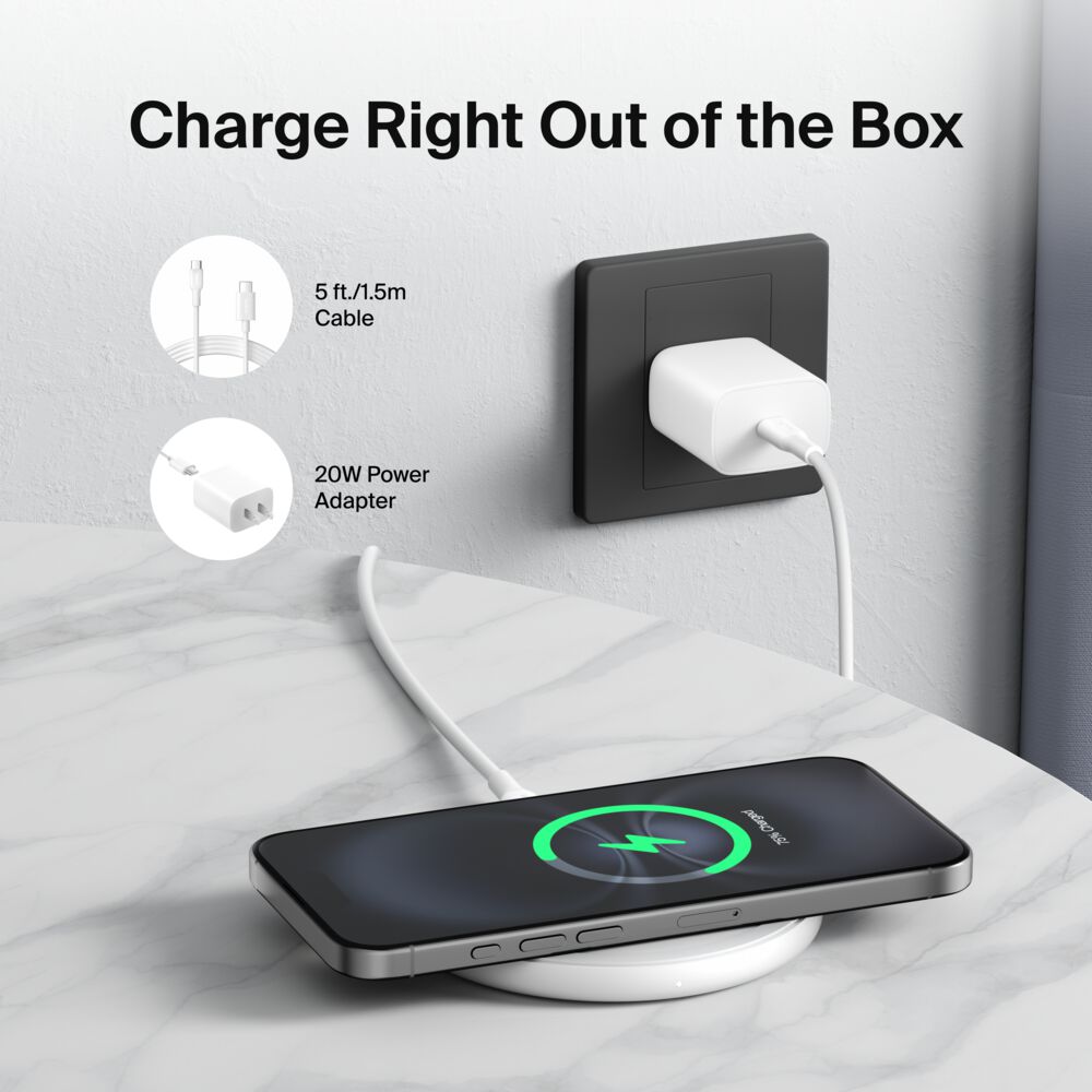Belkin Wireless Charging Pad 15W - White, Power Supply Included, 1 Pack - Image 4