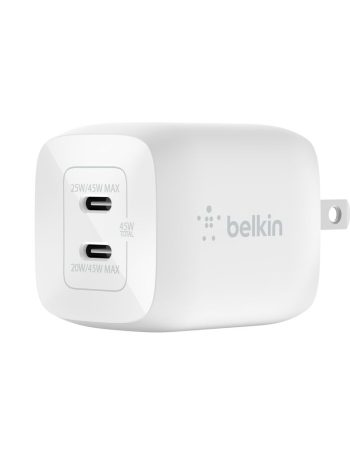 Belkin Dual USB-C GaN Wall Charger with PPS 45W - White, dq variant