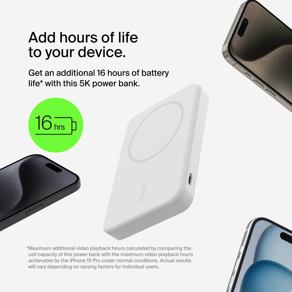 Belkin Magnetic Power Bank with Qi2 15W 5K - White - Image 3