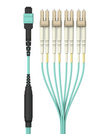 Belkin MTP to LC Fiber Optic Cable, 40GB Aqua Multimode MTP/8x LC, 50/125, OM3, Plenum - 2.0 meters