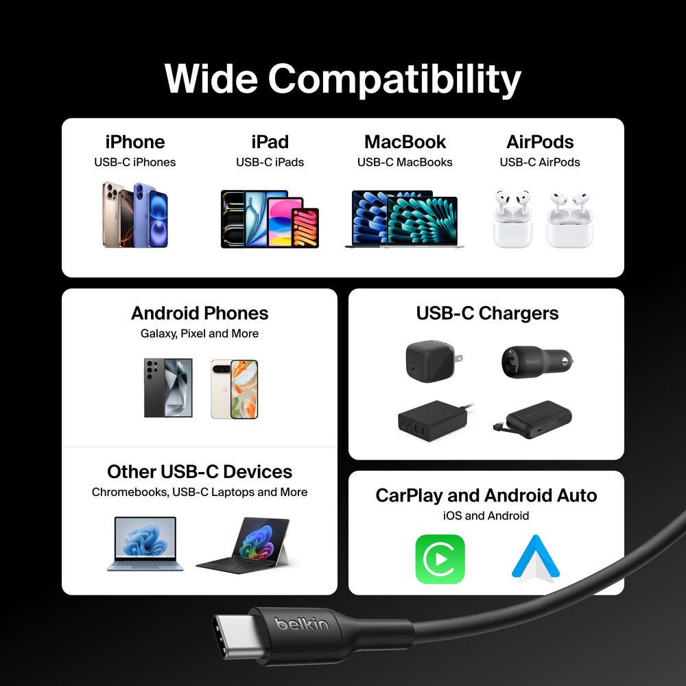 Belkin USB-C to USB-C Cable 60W, 3.3ft/1m, Black - 3.3 ft, 1 Pack - Image 7