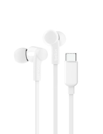 Belkin USB-C Wired Earbuds with Adjustable Volume Limiter - White