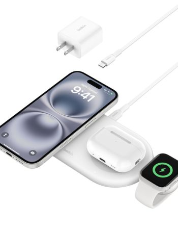 Belkin 3-in-1 Magnetic Wireless Charging Pad with Qi2 15W - White, Power Supply Included, tt variant