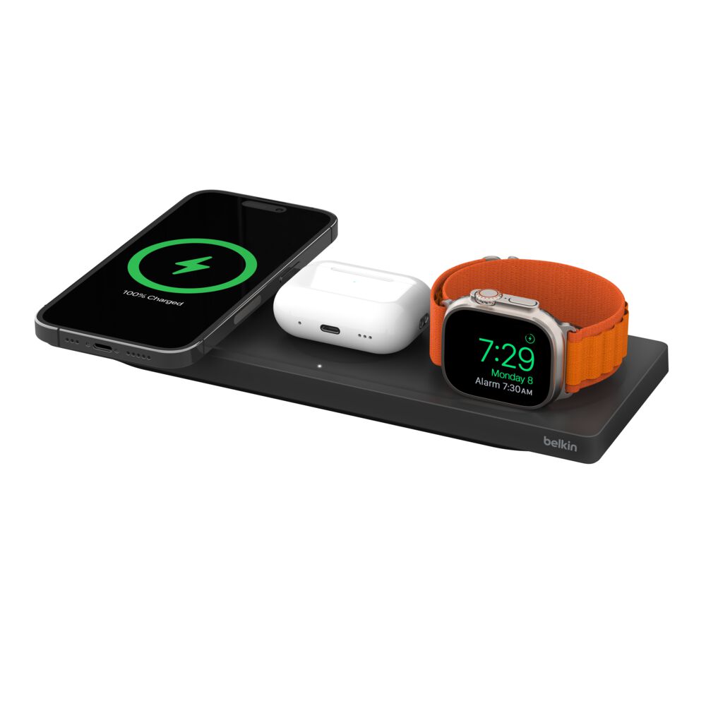 Belkin 3-in-1 Wireless Charging Pad with Official MagSafe Charging 15W (Certified Refurbished) - Black