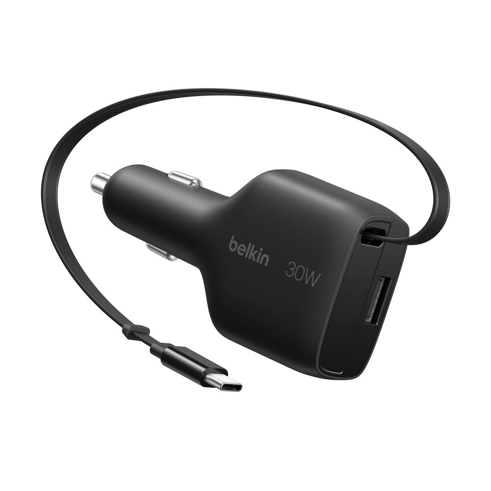 Belkin Retractable Car Charger 30W - Black