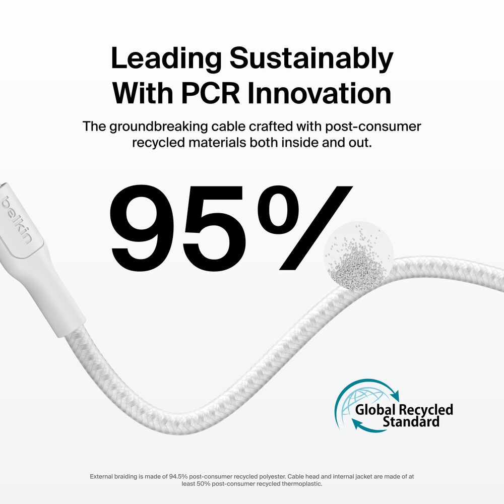 Belkin USB-C to USB-C Braided Cable 240W, 6.6ft/2m, White - 6.6 ft, 1 Pack - Image 3