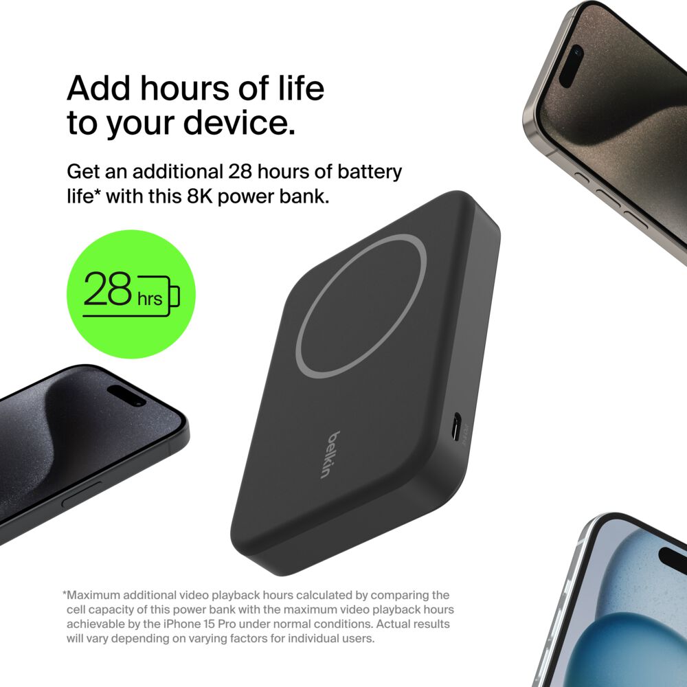 Belkin Magnetic Power Bank with Qi2 15W 8K - Black - Image 3