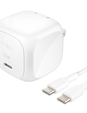 Belkin Compact USB-C Charger 65W + USB-C Cable - White, 65W USB-C to USB-C cable