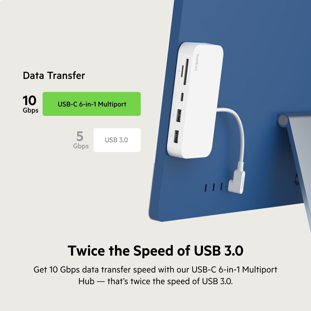 Belkin USB-C 6-in-1 Multiport Hub with Mount - White - Image 4