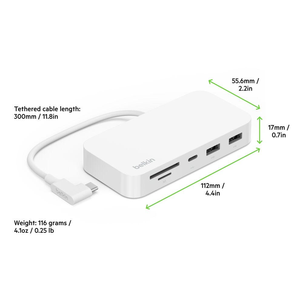 Belkin USB-C 6-in-1 Multiport Hub with Mount - White - Image 7