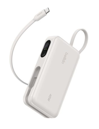 Belkin Power Bank 10K with Integrated Cable and Display - Sand, 10K, 11.5in cable