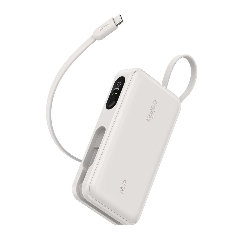 Belkin Power Bank 10K with Integrated Cable and Display - Sand, 10K, 11.5in cable