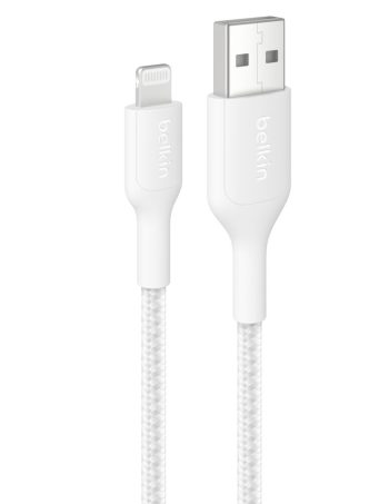 Belkin Braided USB-A Cable with Lightning Connector, 3.3ft/1m, White - 3.3 ft, 1 Pack