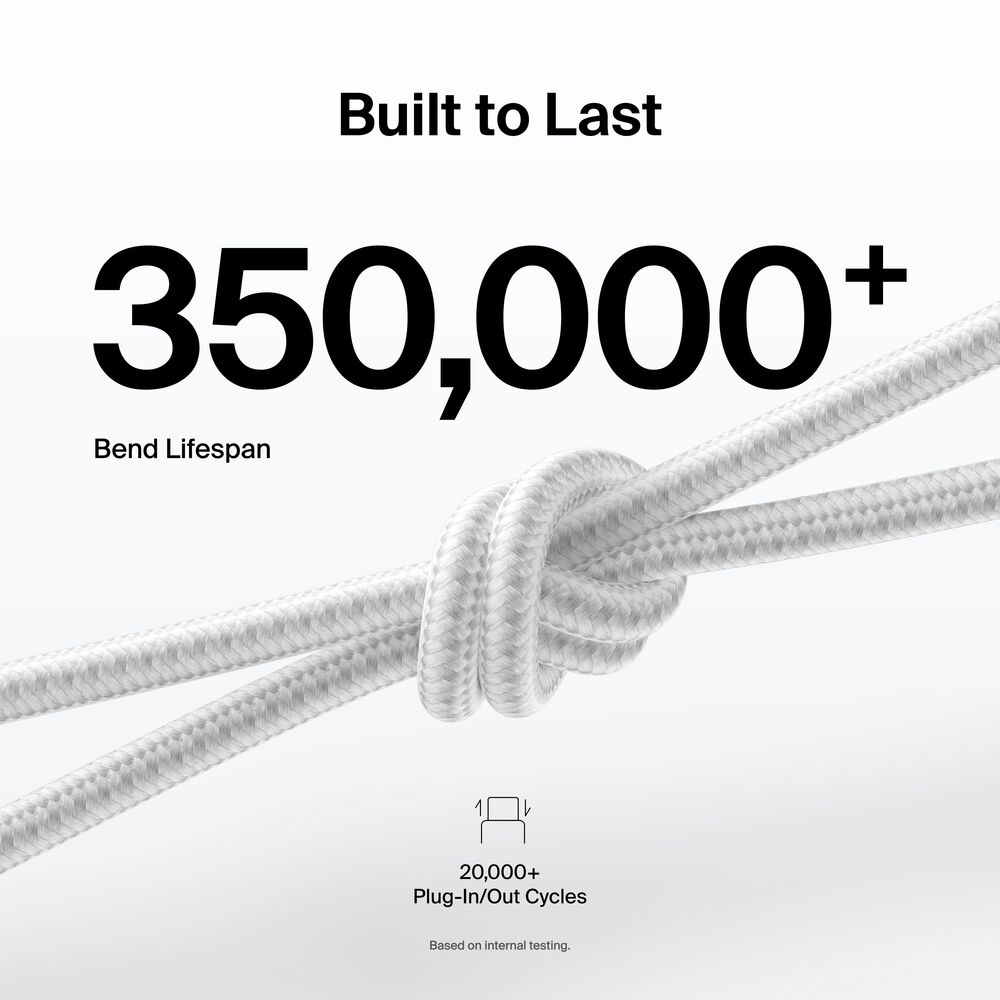 Belkin USB-C to USB-C Braided Cable 240W, 6.6ft/2m, White - 6.6 ft, 1 Pack - Image 4