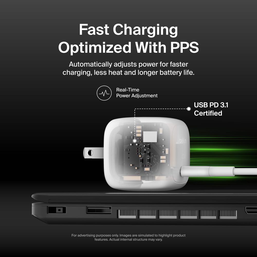 Belkin Compact USB-C Charger 65W + USB-C Cable - White, 65W USB-C to USB-C cable - Image 5