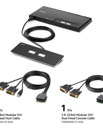 Belkin 2-Port Dual Head DVI Modular Secure KVM Switch PP4.0 W/ Remote - Black