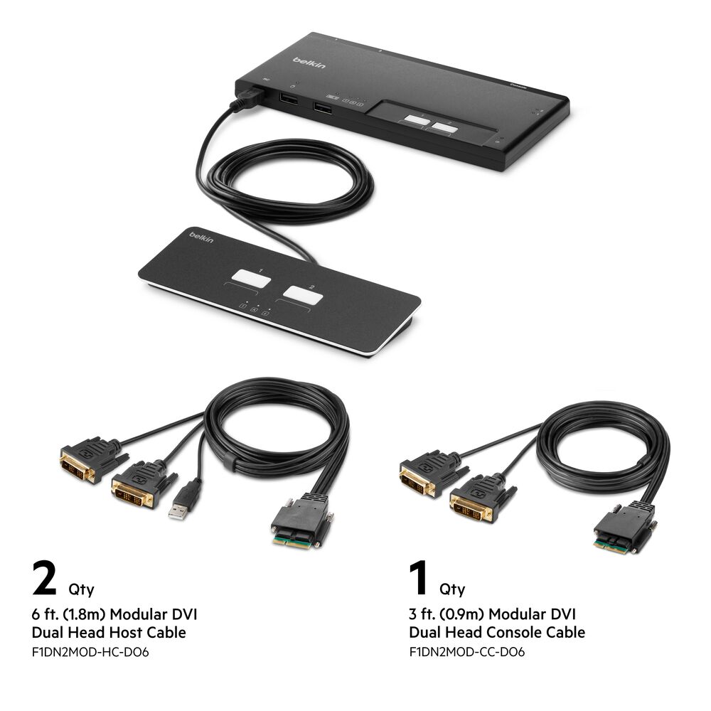 Belkin 2-Port Dual Head DVI Modular Secure KVM Switch PP4.0 W/ Remote - Black
