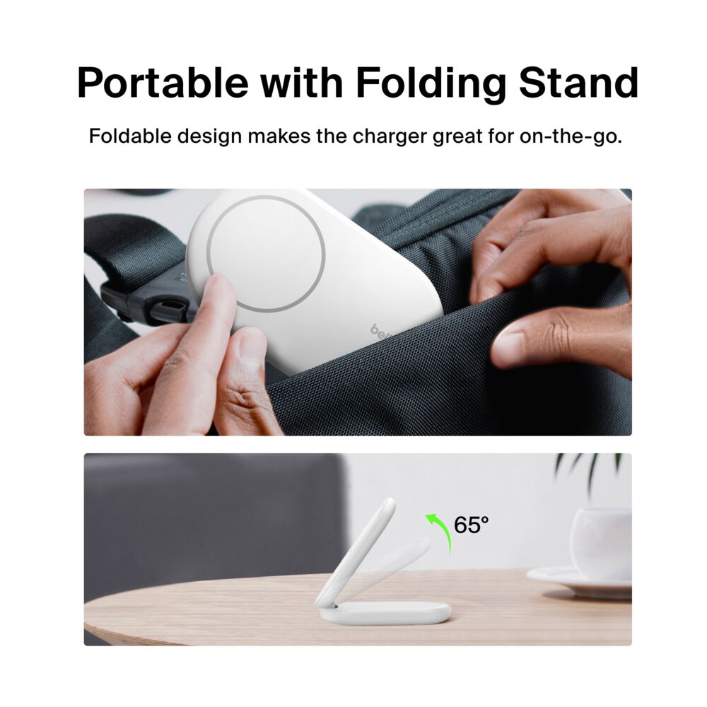 Belkin Magnetic Foldable Wireless Charger with Qi2 15W - White, Power Supply Included - Image 3