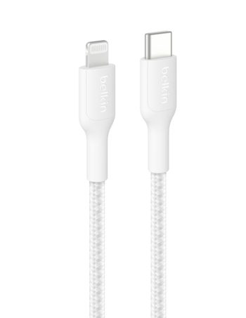 Belkin USB-C Braided Cable with Lightning Connector, 3.3ft/1m, White - 3.3 ft, 1 Pack
