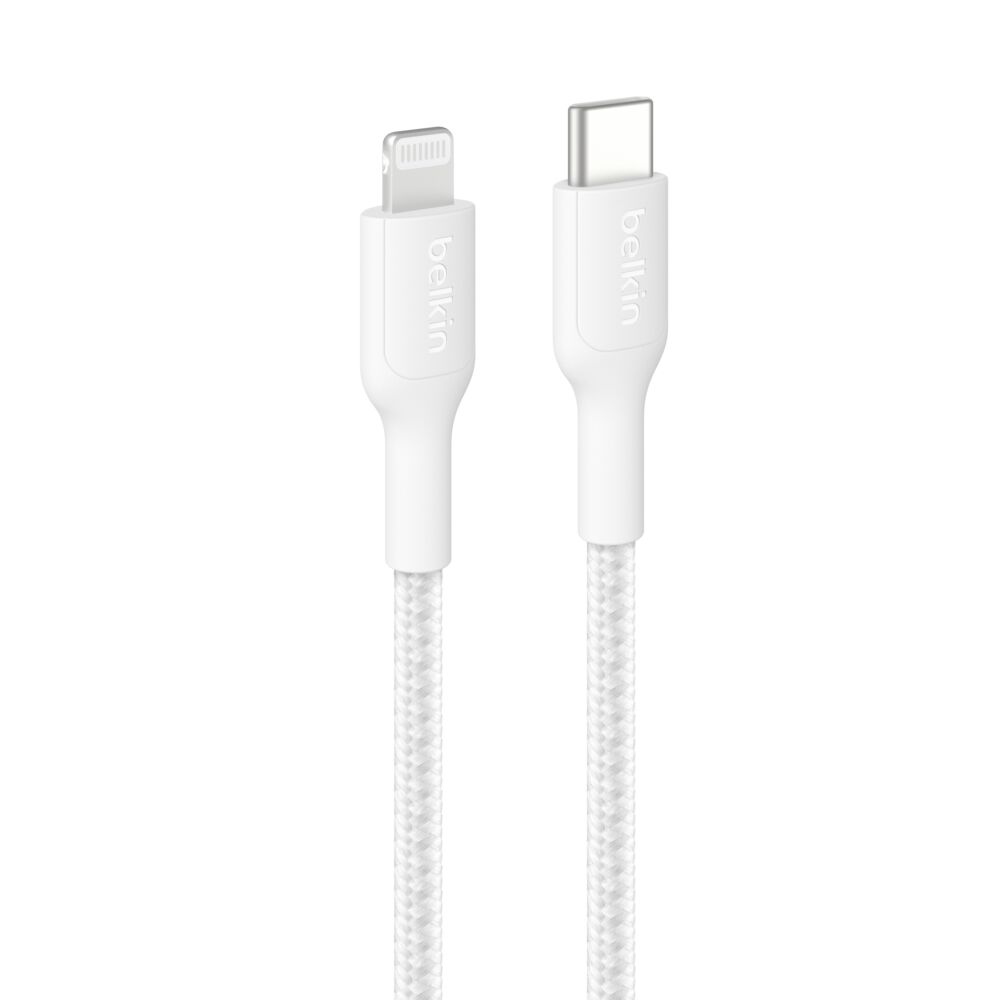 Belkin USB-C Braided Cable with Lightning Connector, 3.3ft/1m, White - 3.3 ft, 1 Pack