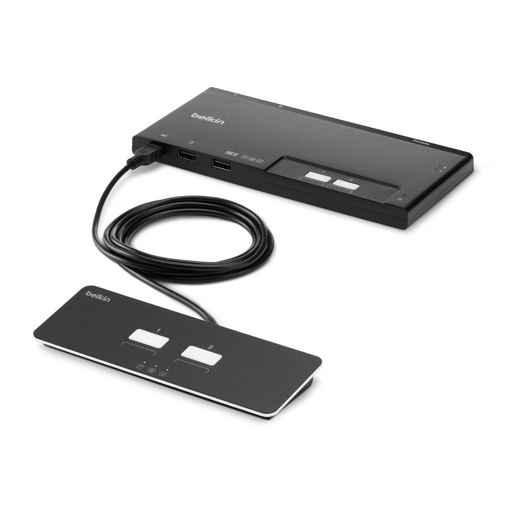 Belkin 2-Port Dual Head Modular Secure KVM Switch Base Unit, PP4.0 W/ Remote - Black