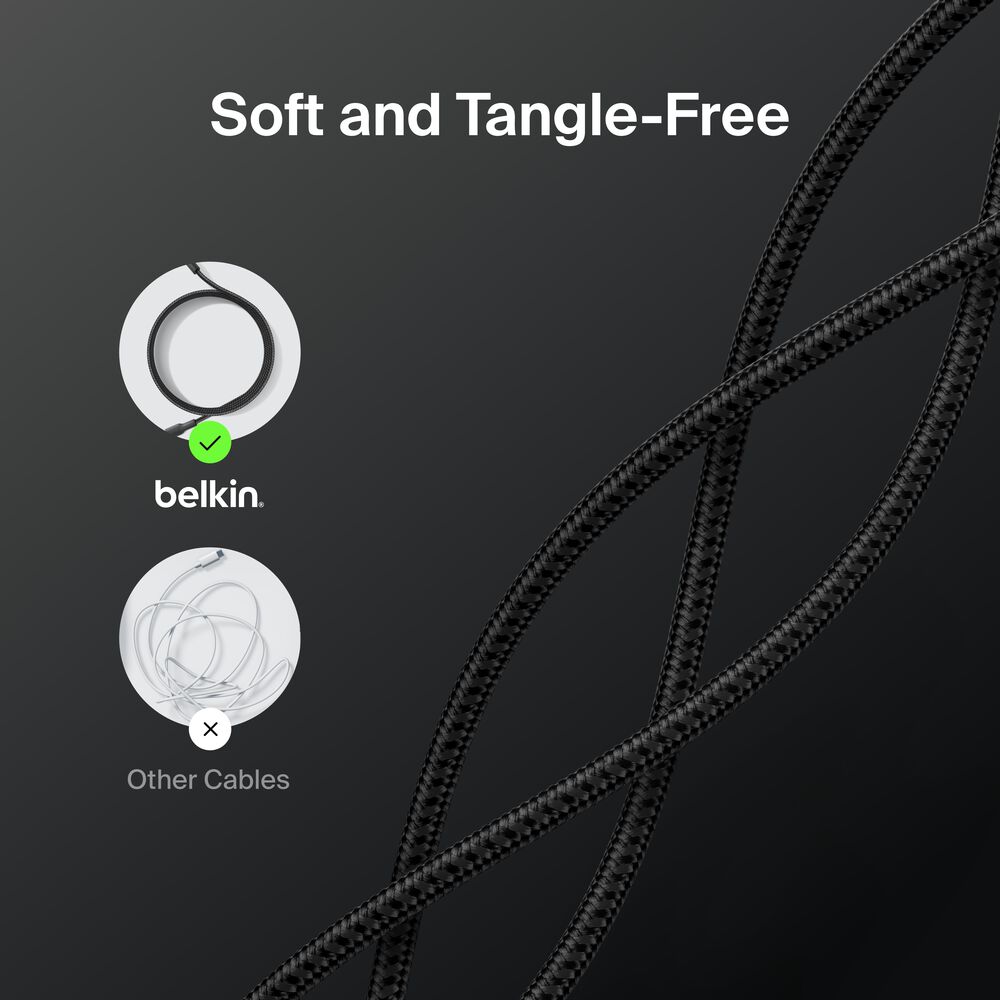 Belkin USB-C to USB-C Braided Cable 240W, 9.8ft/3m, Black - 9.8 ft, 1 Pack - Image 5