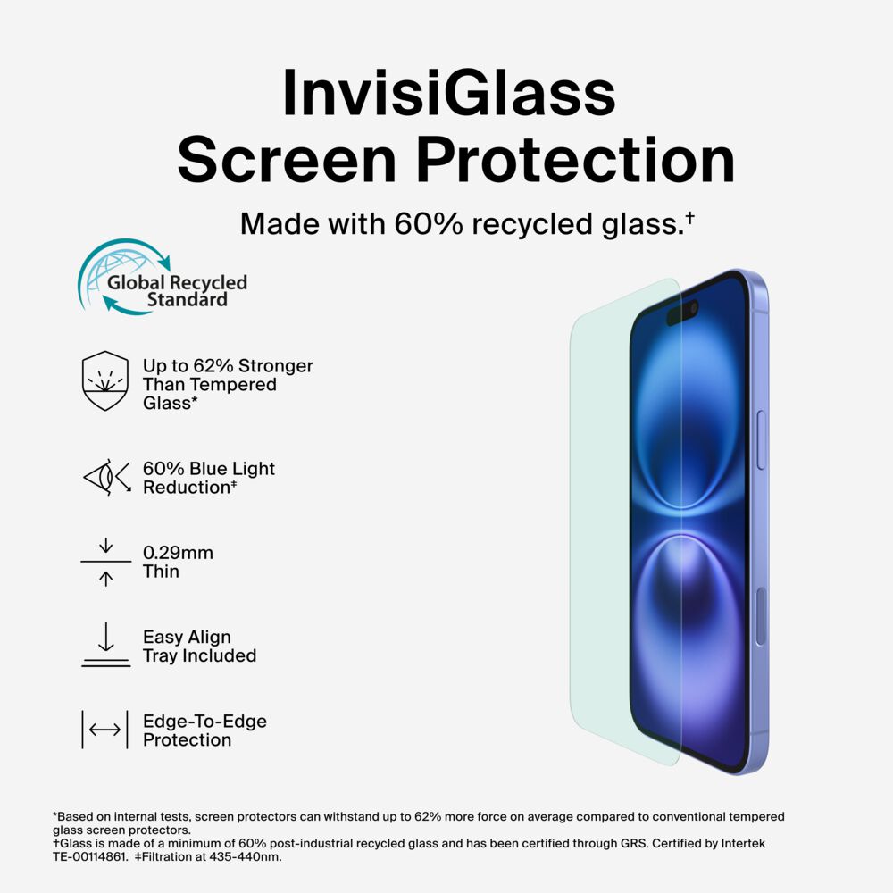 Belkin InvisiGlass Blue Light Filter Screen Protector for iPhone 16 Plus/15 Plus/14 Pro Max - iPhone 16 Plus / iPhone 15 Plus / iPhone 14 Pro Max - Image 3