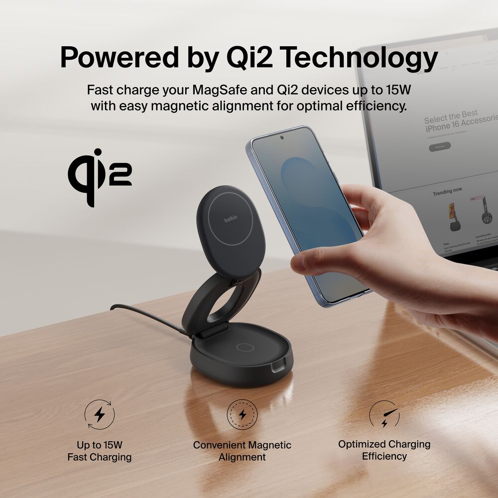 Belkin 2-in-1 Convertible Magnetic Charging Stand with Qi2 15W - Black - Image 4