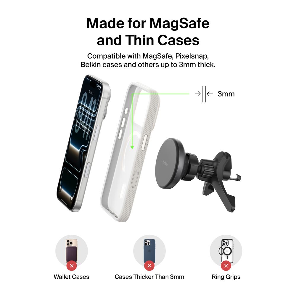Belkin Magnetic Wireless Charging Car Vent Mount - Power Supply Included - Image 6