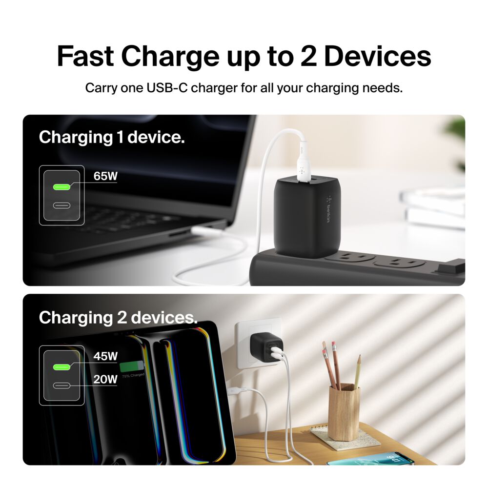 Belkin Dual USB-C GaN Wall Charger with PPS 65W - Black, dq variant - Image 3