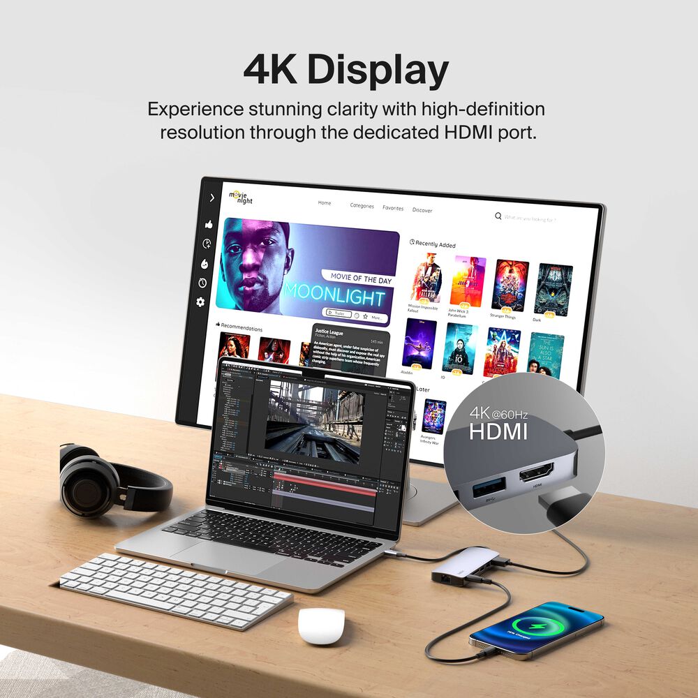 Belkin USB-C 6-in-1 Multiport Hub - Space Gray, 4K@60Hz - Image 3