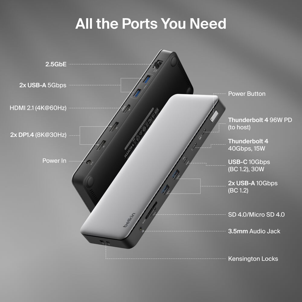 Belkin Thunderbolt 4 Dock - Gray - Image 3