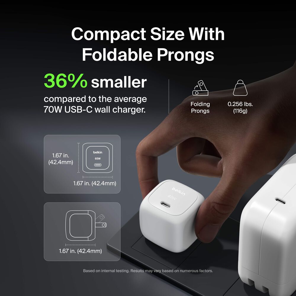 Belkin Compact USB-C Charger 65W + USB-C Cable - White, 65W USB-C to USB-C cable - Image 3