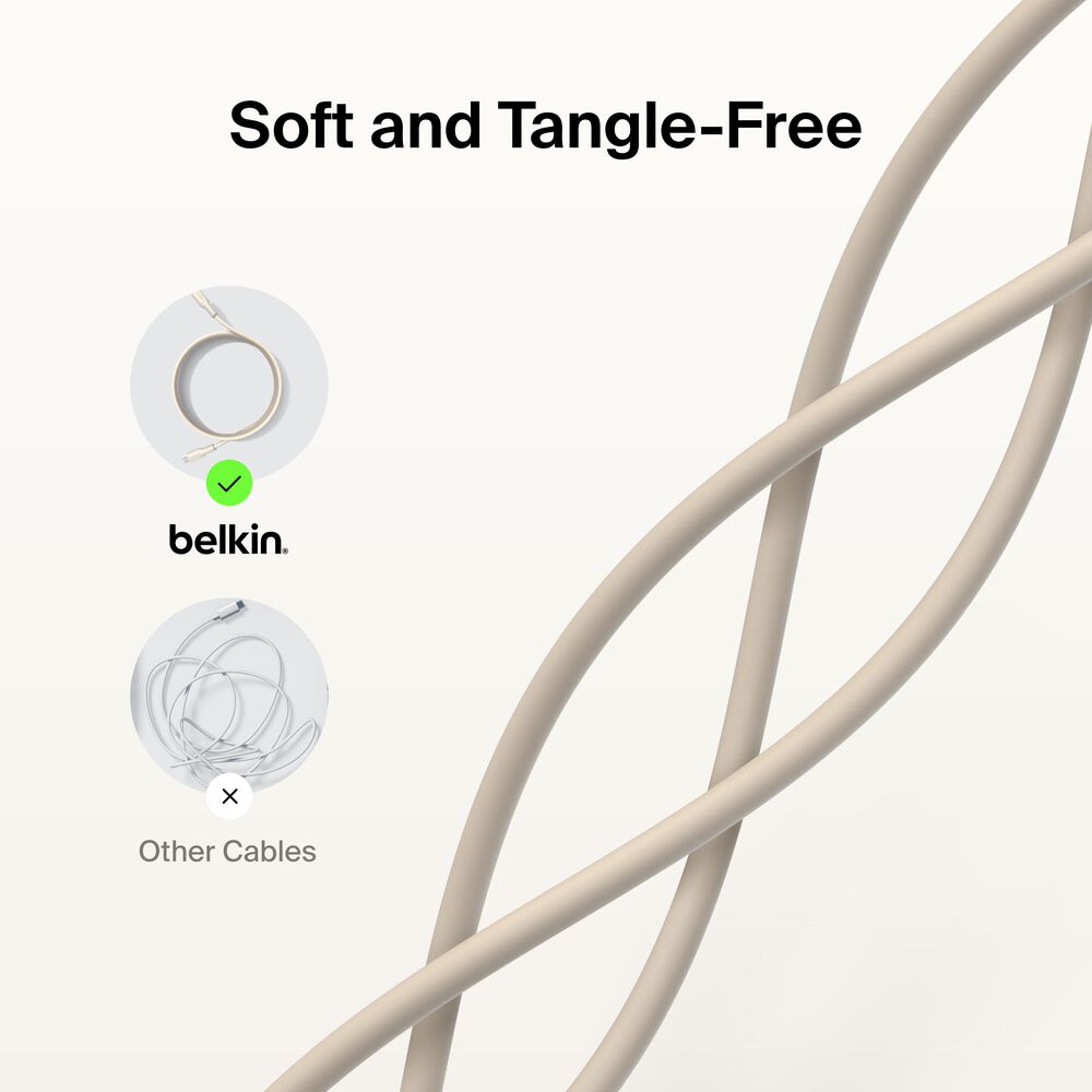 Belkin USB-C to USB-C Cable 60W, 6.6ft/2m, Sand - 6.6 ft, 1 Pack - Image 5