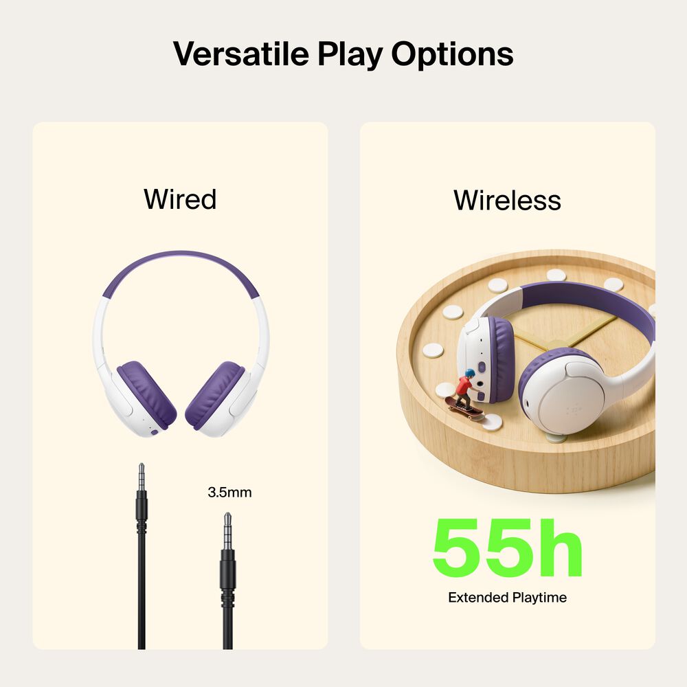 Belkin Wireless On-Ear Headphones for Kids - Purple, Without Case - Image 4