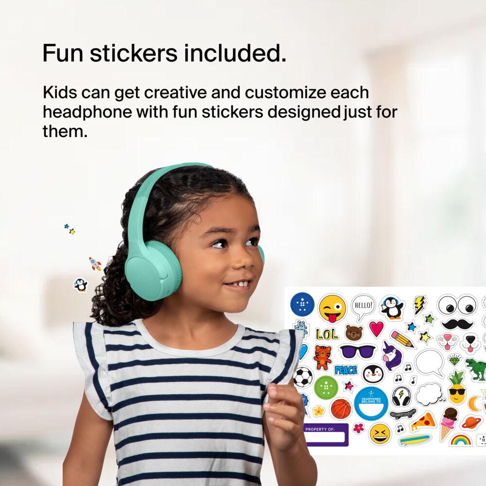 Belkin Wireless On-Ear Headphones for Kids - Mint, USB-C with Carrying Case - Image 6