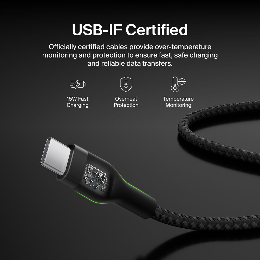 Belkin USB-A to USB-C Cable 15W - Black, 3.3 ft - Image 9