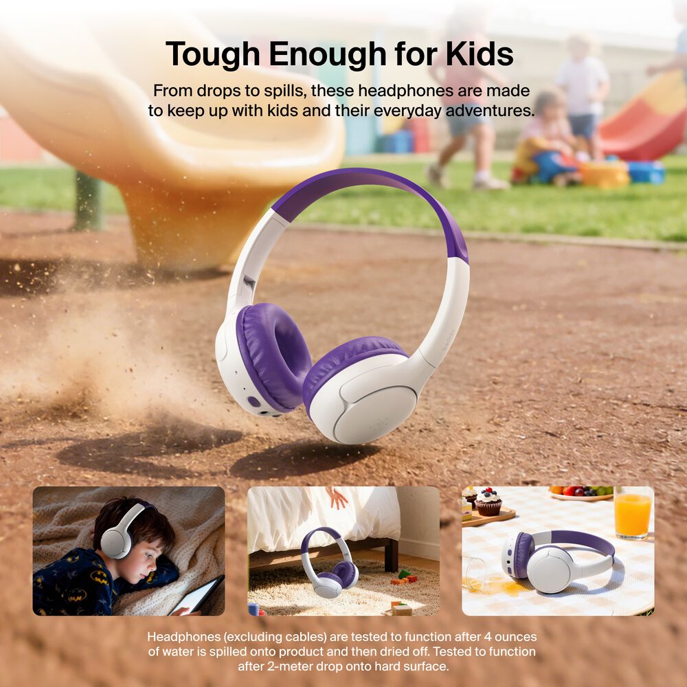 Belkin Wireless On-Ear Headphones for Kids - Purple, Without Case - Image 6