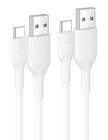 Belkin USB-A to USB-C Cable 15W, 3.3ft/1m, White, 2-pack - 3.3 ft, 2 Pack
