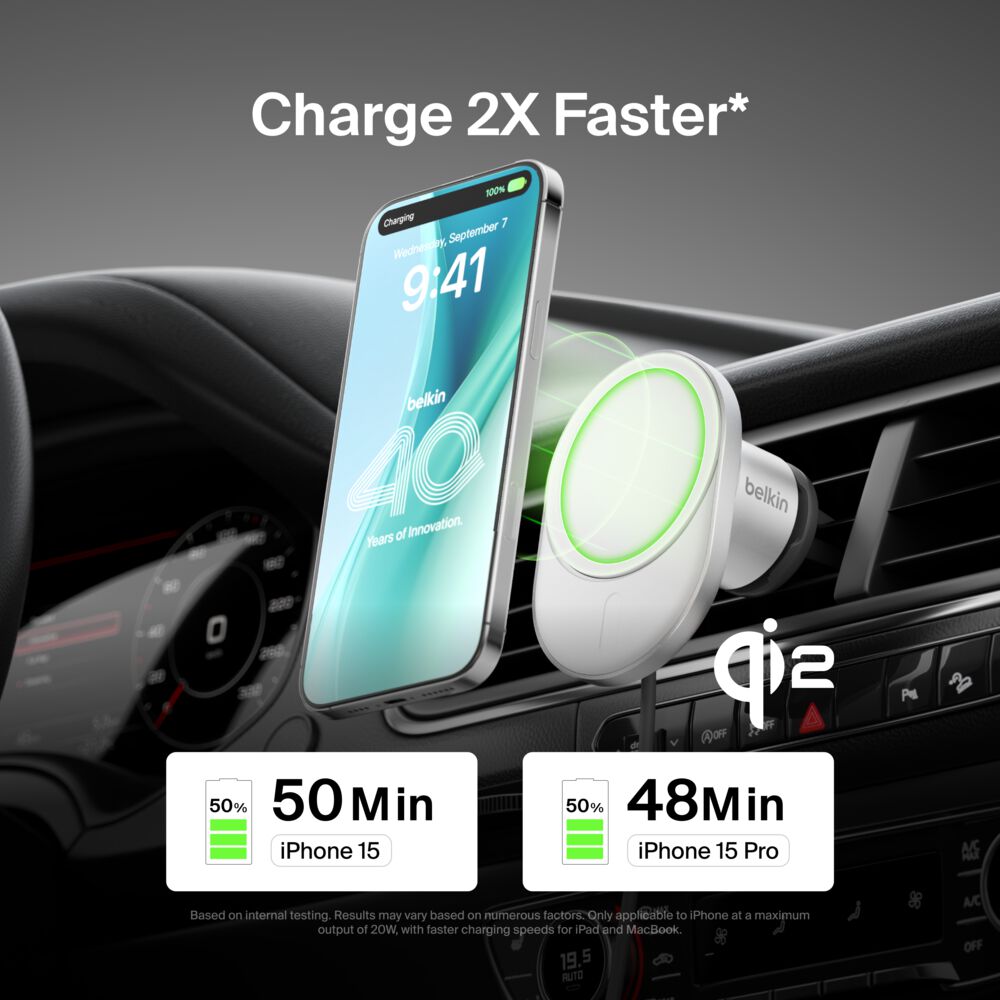 Belkin Magnetic Wireless Car Charger with Qi2 15W - Power Supply Included - Image 2