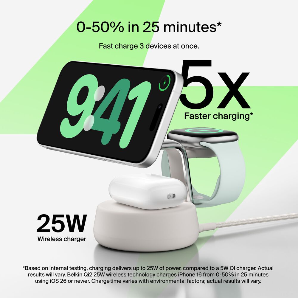 Belkin 3-in-1 Magnetic Charging Dock with Qi2 25W - Image 2