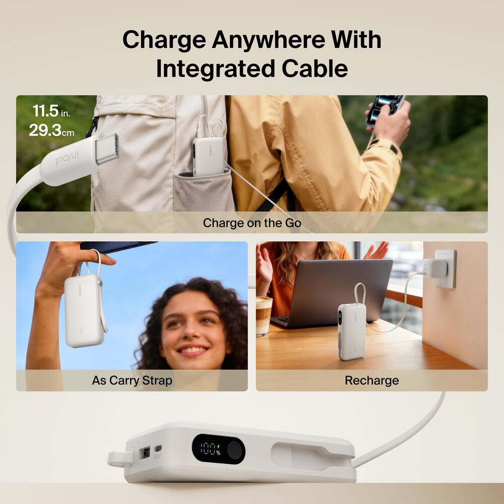 Belkin Power Bank 10K with Integrated Cable and Display - Sand, 10K, 11.5in cable - Image 7