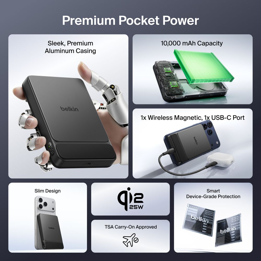 Belkin Slim Magnetic Power Bank 10K - Black - Image 2