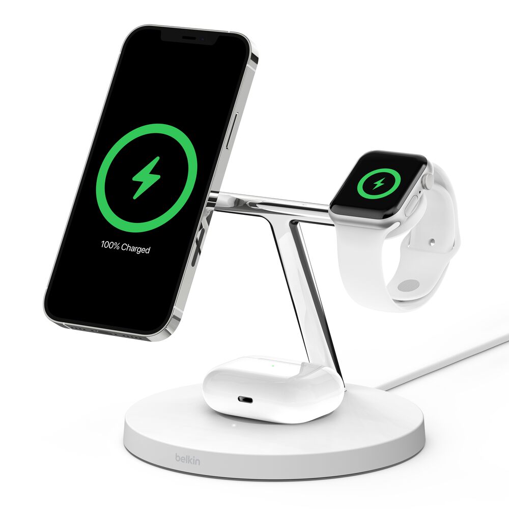 Belkin 3-in-1 Wireless Charger with MagSafe 15W (Certified Refurbished) - White
