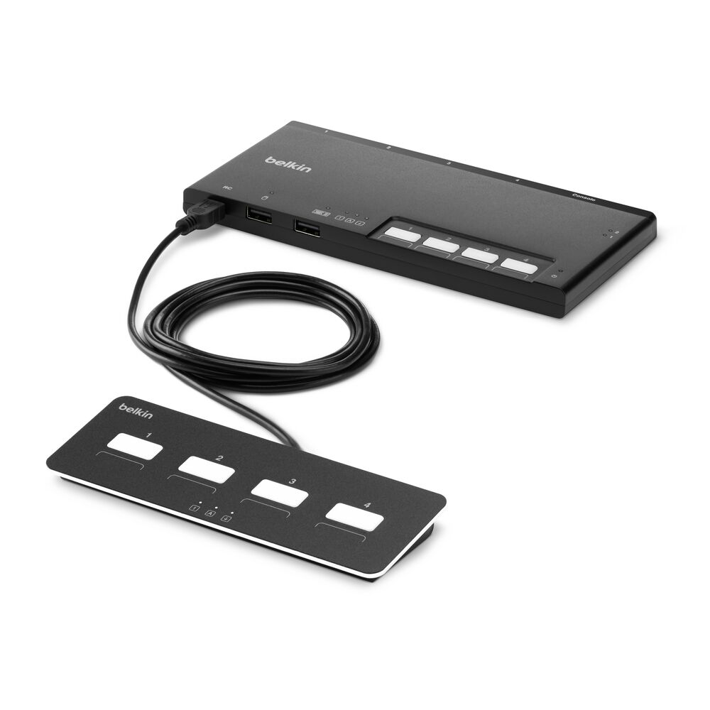 Belkin 4-Port Single Head Modular Secure KVM Switch Base Unit PP4.0 W/ Remote - Black