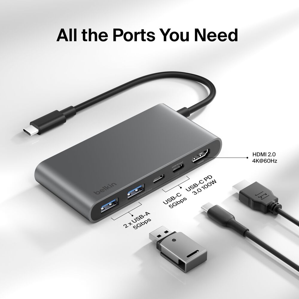 Belkin 5-Port USB-C Hub with Dual USB-C Ports - Space Gray - Image 3